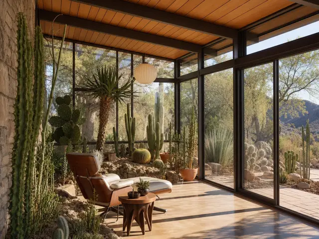 Um jardim interno com a serenidade do deserto
