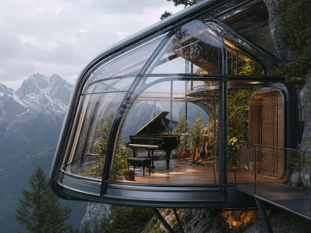 Futuristisk arkitektur i bjerglandskabet