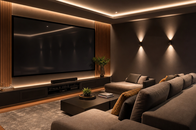 cinema em casa: materiais, luz e tecnologia que vão dominar 2026