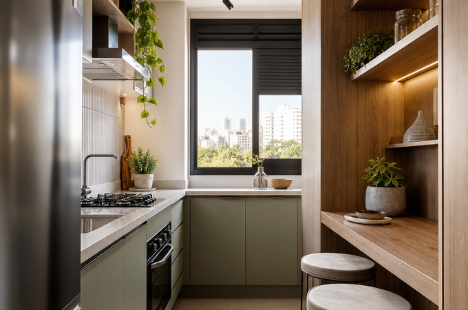Cozinha pequena contemporânea: como criar um visual leve, funcional e elegante