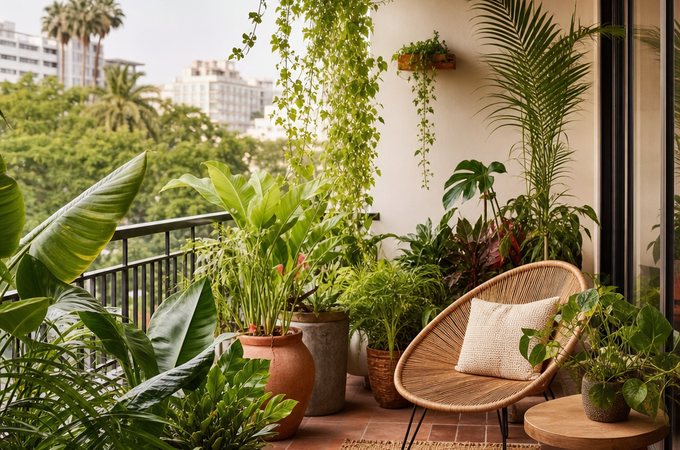 jardín de balcón tropical: cómo lograr un refugio verde con vibra relajada