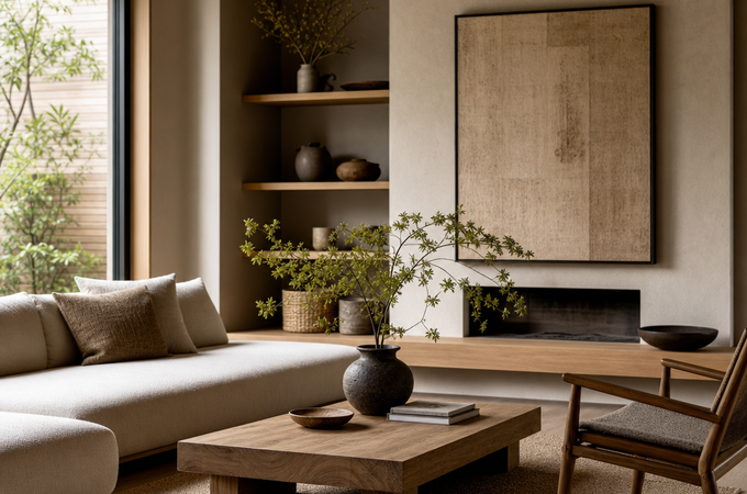 A calm Japandi living room: how to create the look at home