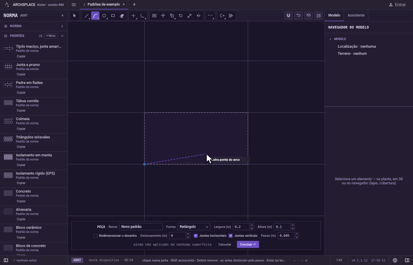 Coloque a primeira ponta. Clique dentro da peça, ou digite x;y e aperte Enter, medido a partir do canto inferior esquerdo da peça.