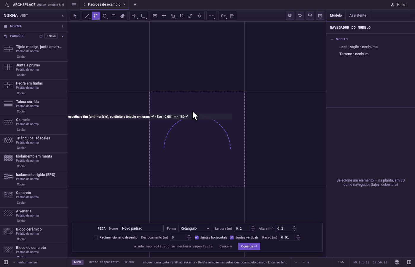 Dê o fim. Uma prévia do arco acompanha o cursor, girando no sentido anti-horário a partir do início.