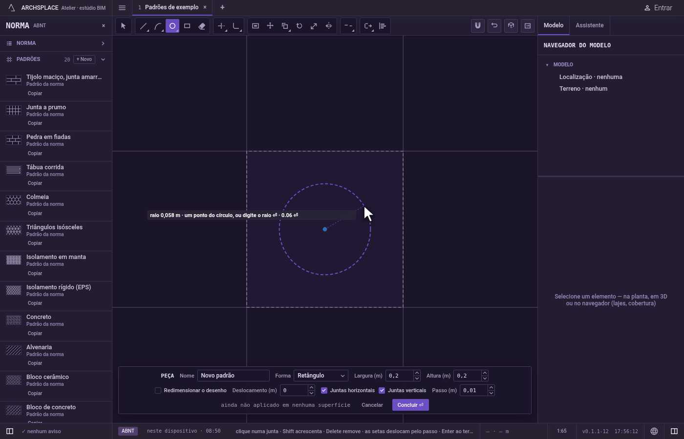 Dê o tamanho. Uma prévia do círculo acompanha o cursor, com o raio desenhado e mostrado na dica.