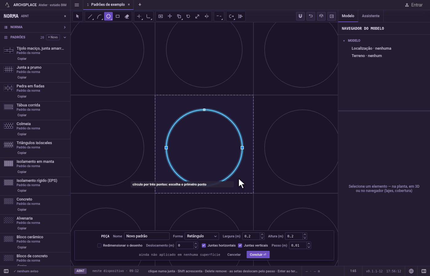 Trace o próximo ou termine. O círculo fica, selecionado, e a ferramenta espera um novo primeiro ponto.