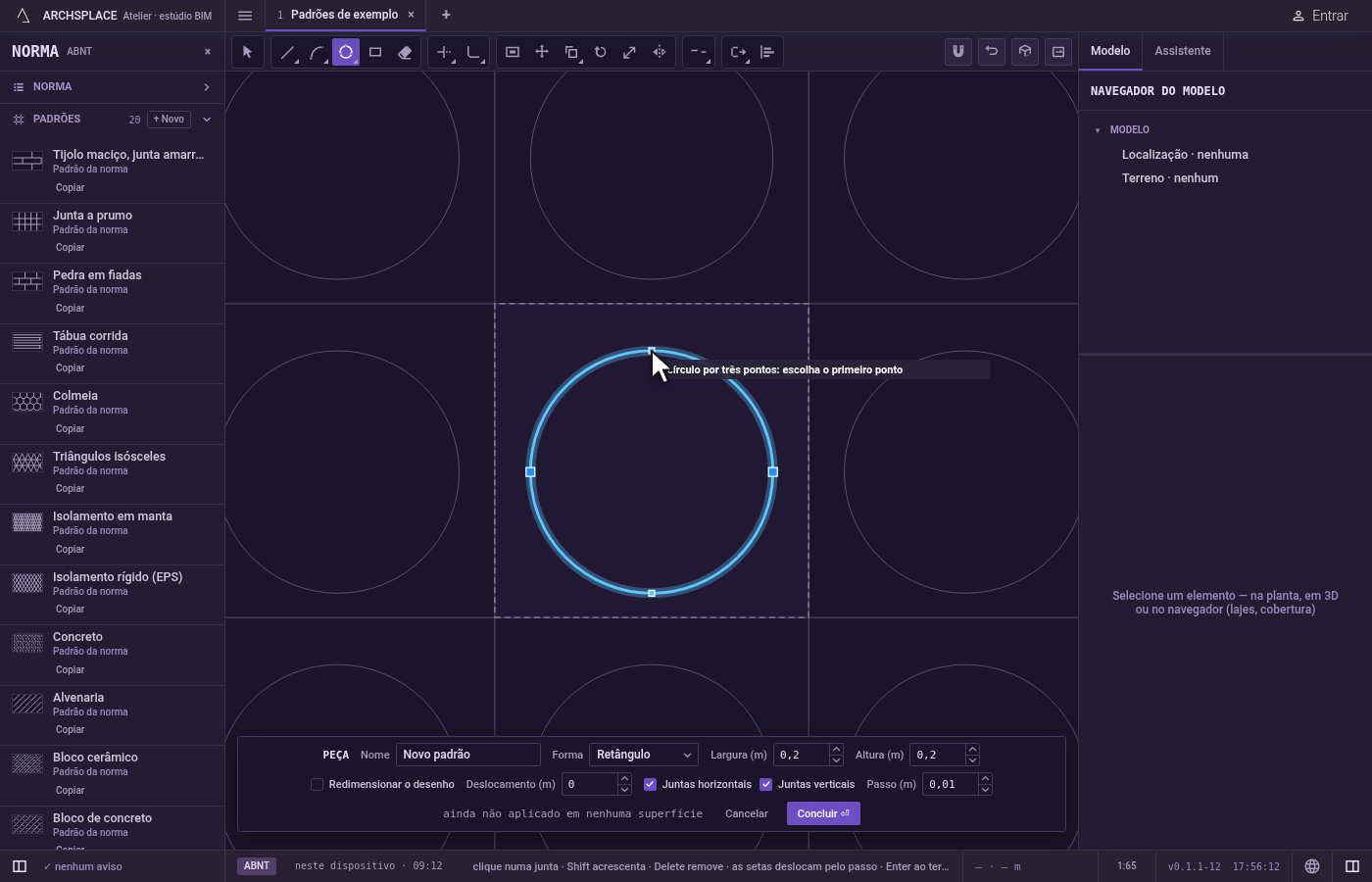 Escolha o terceiro ponto. Uma prévia do círculo que passa pelos três pontos acompanha o cursor.