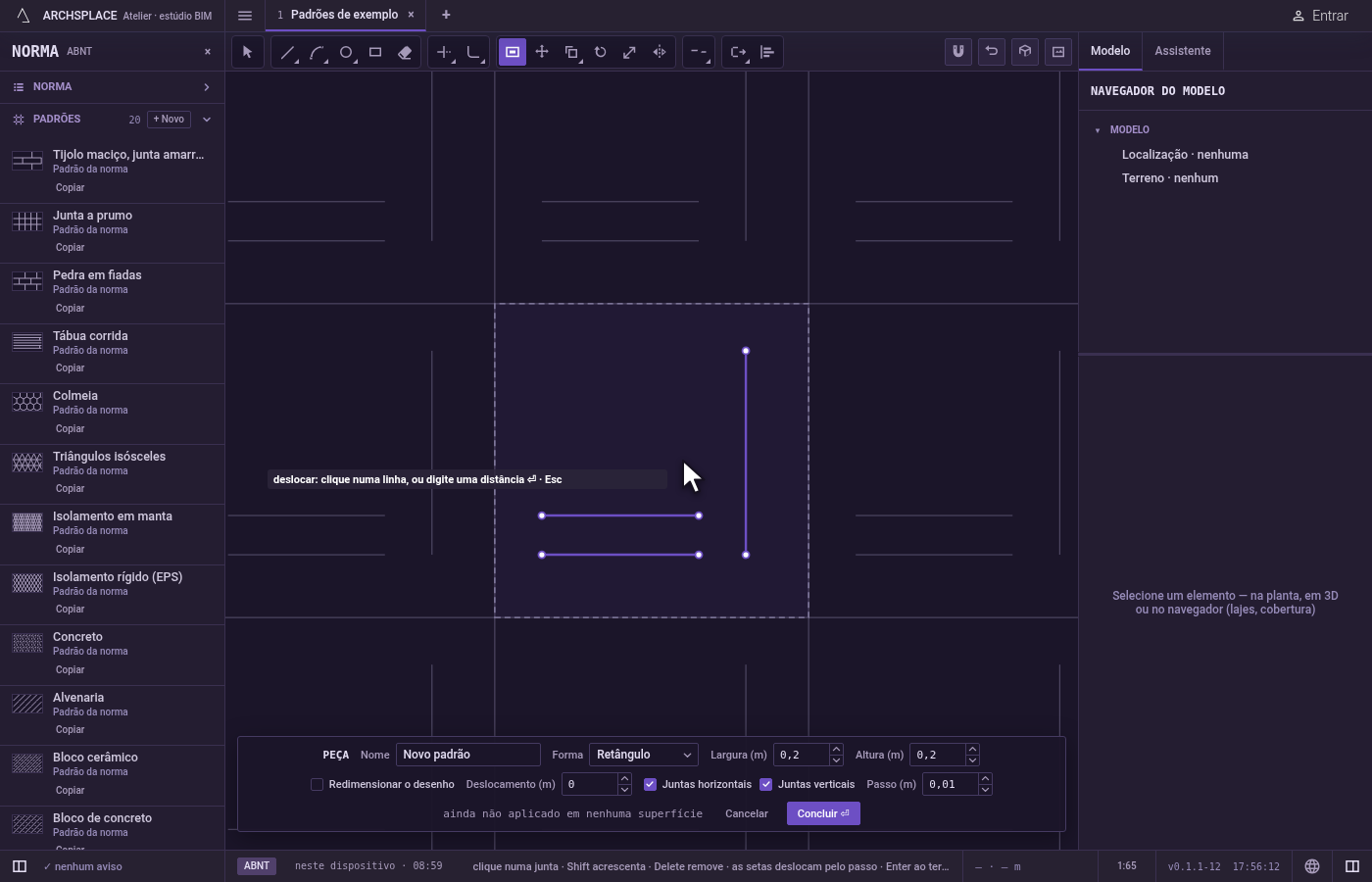 Clique no lado. Uma prévia da cópia acompanha o cursor do lado dela da junta, e a dica mostra a distância.