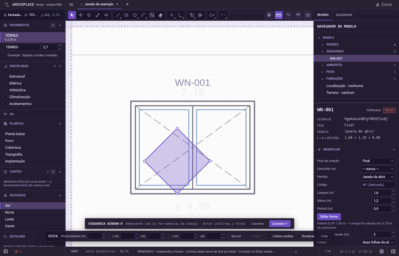 Clique na nova direção, ou digite os graus. Uma prévia do desenho girado acompanha o cursor, e a dica mostra o ângulo.