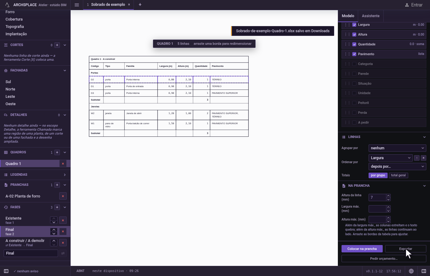 Exporte. Clique em Exportar e depois em XLSX.