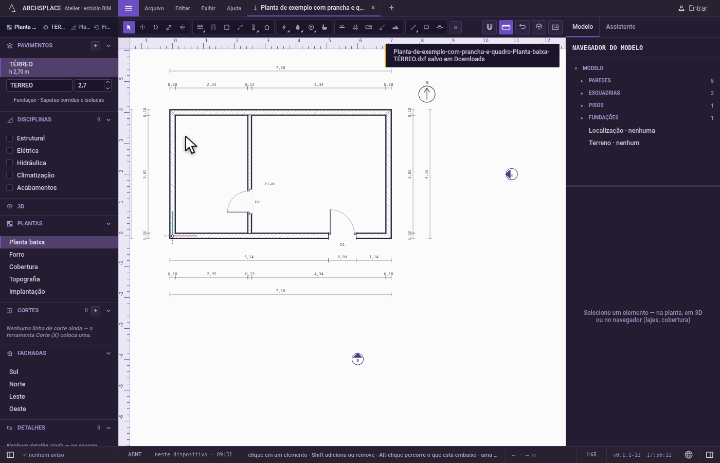 Exporte a planta em DXF. Na planta baixa, abra Arquivo e clique em Exportar esta vista como DXF….