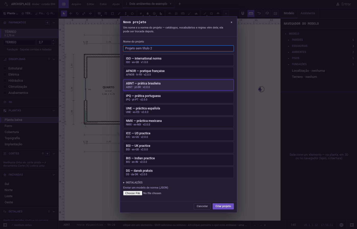 Abra a janela. Abra Arquivo e clique em Novo projeto….