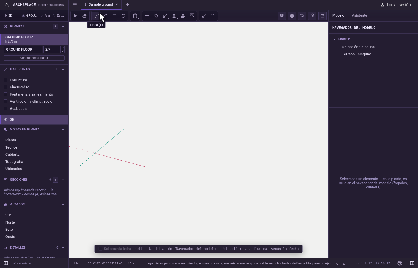 Tome la herramienta. Pulse L, o haga clic en Línea, entre las herramientas de dibujo.