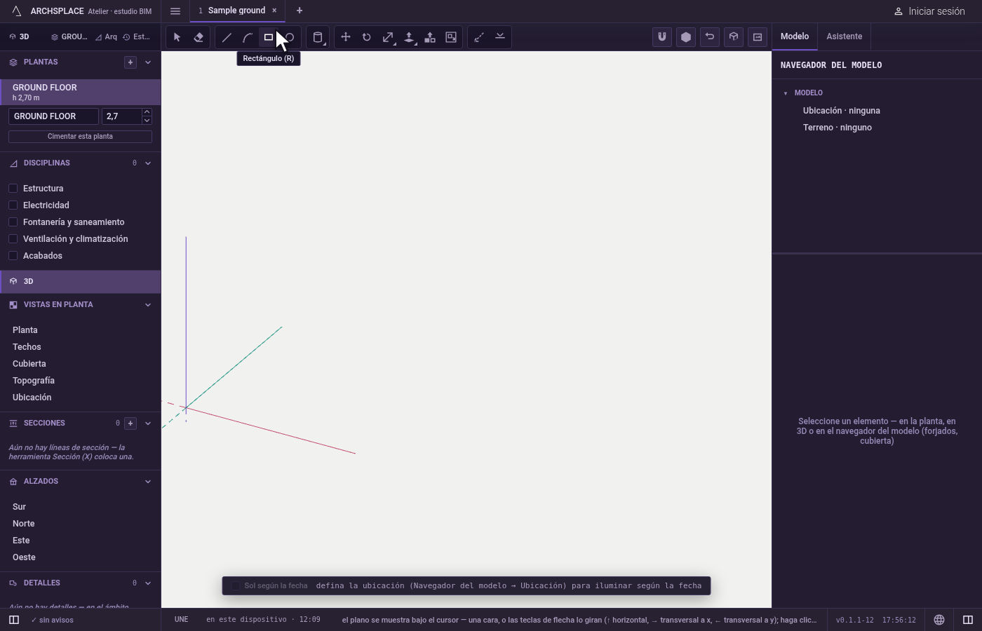Tome la herramienta. Pulse R, o haga clic en Rectángulo, entre las herramientas de dibujo.
