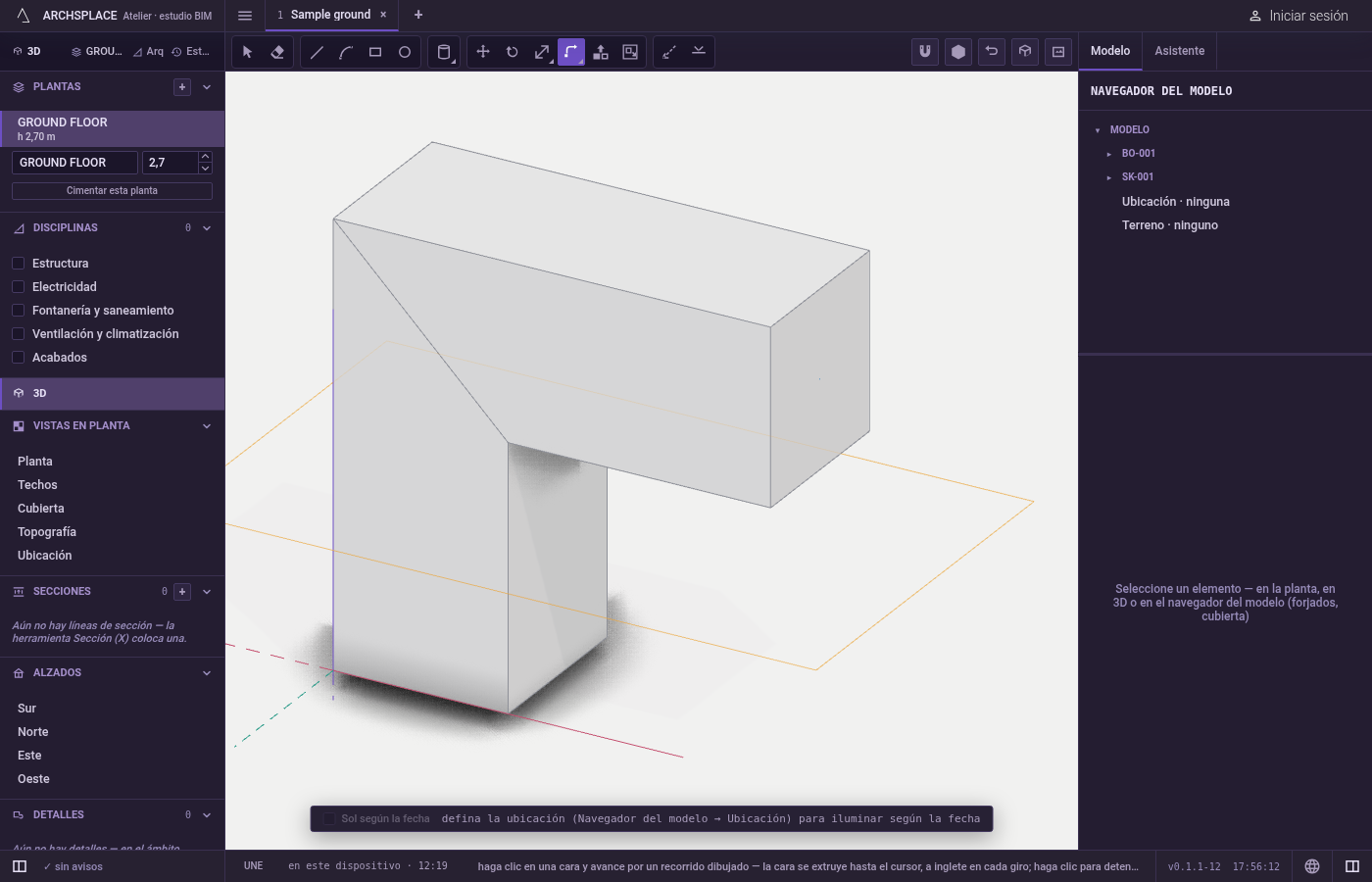Deténgase o recórralo entero. Haga clic donde debe detenerse la extrusión, pulse solo Intro para todo el recorrido, o escriba una longitud y pulse Intro.