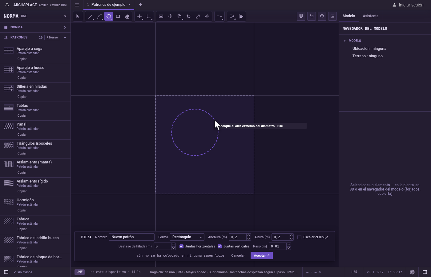 Indique un extremo del diámetro. Haga clic en él, o escriba x;y y pulse Intro, medido desde la esquina inferior izquierda de la pieza.