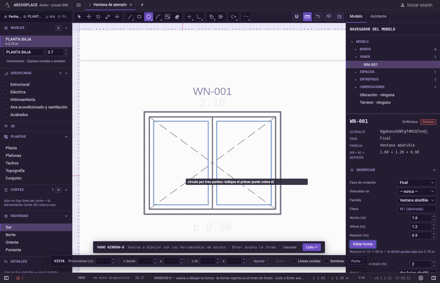 Active Círculo por 3 puntos. En el editor de bocetos (vea Seleccionar para las maneras de entrar), escriba C, T, H rápidamente, o haga clic en Círculo por 3 puntos en la barra de herramientas del editor.