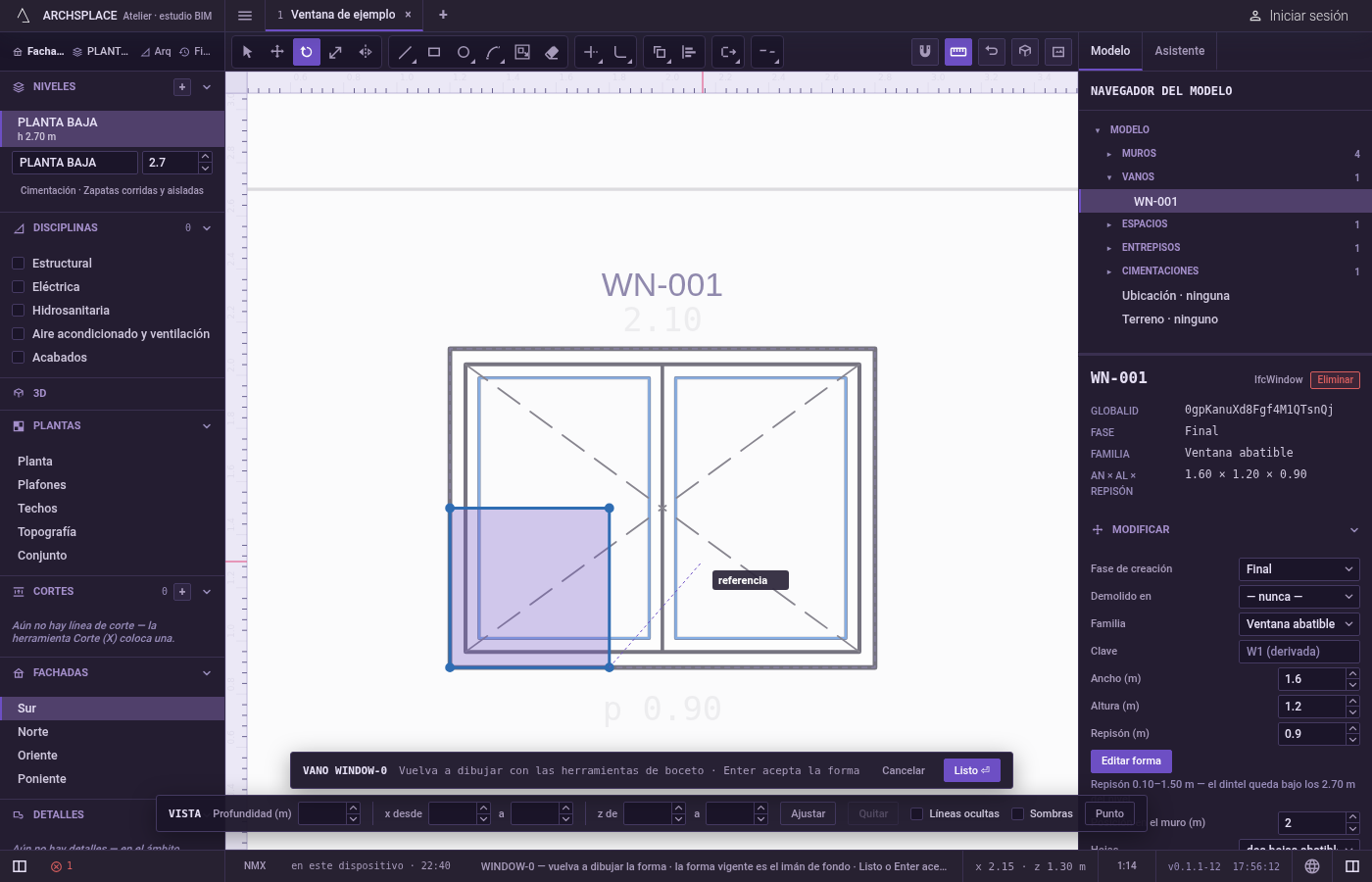 Haga clic en el centro. Se ajusta como todos los puntos del editor: esquinas, puntos medios, cruces, la forma vigente atenuada y las líneas de la vista.