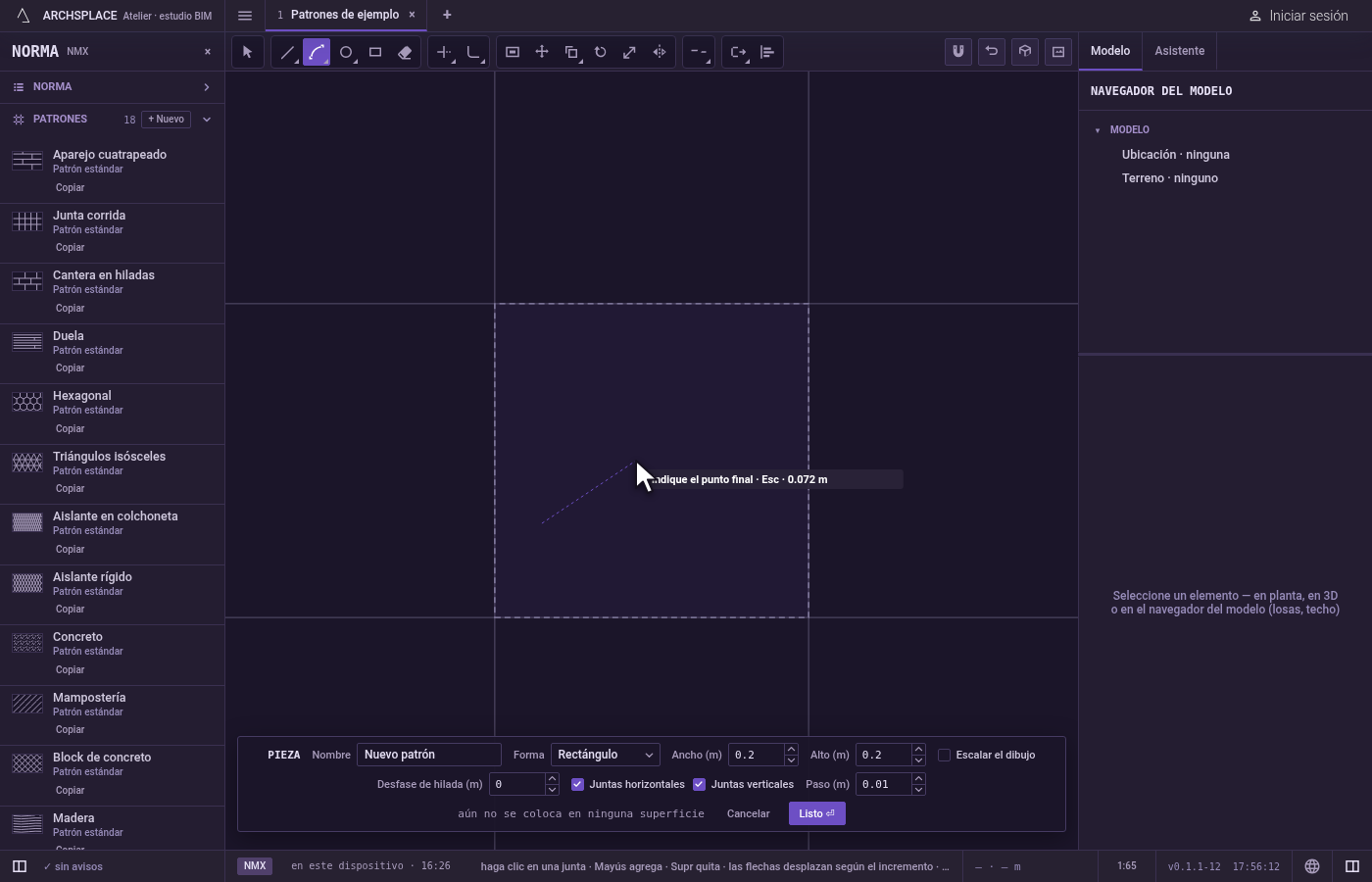 Designe el inicio. Haga clic en él, o escriba x;y y presione Enter, medido desde la esquina inferior izquierda de la pieza.