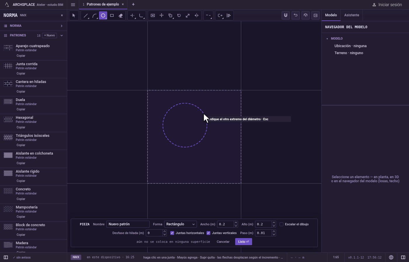 Designe un extremo del diámetro. Haga clic en él, o escriba x;y y presione Enter, medido desde la esquina inferior izquierda de la pieza.