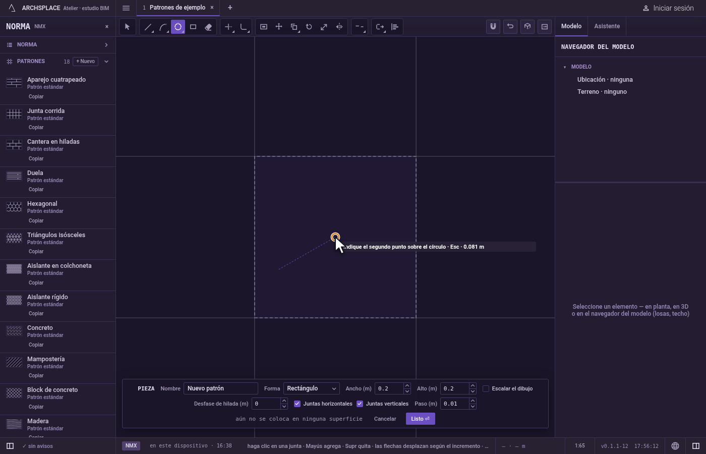 Designe el primer punto. Haga clic en él, o escriba x;y y presione Enter, medido desde la esquina inferior izquierda de la pieza.