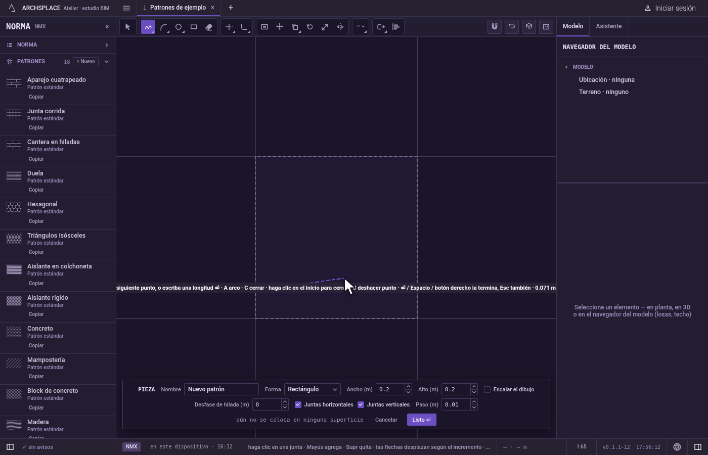 Coloque el primer punto. Haga clic dentro de la pieza, o escriba x;y y presione Enter, medido desde la esquina inferior izquierda de la pieza.