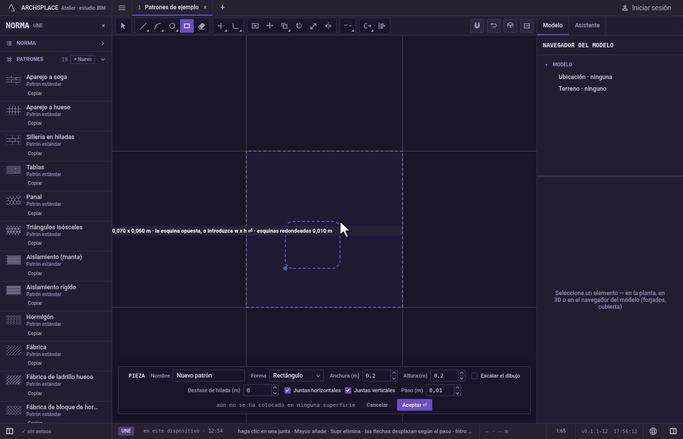 Coloque la primera esquina. Haga clic dentro de la pieza, o escriba x;y y pulse Intro, medido desde la esquina inferior izquierda de la pieza.