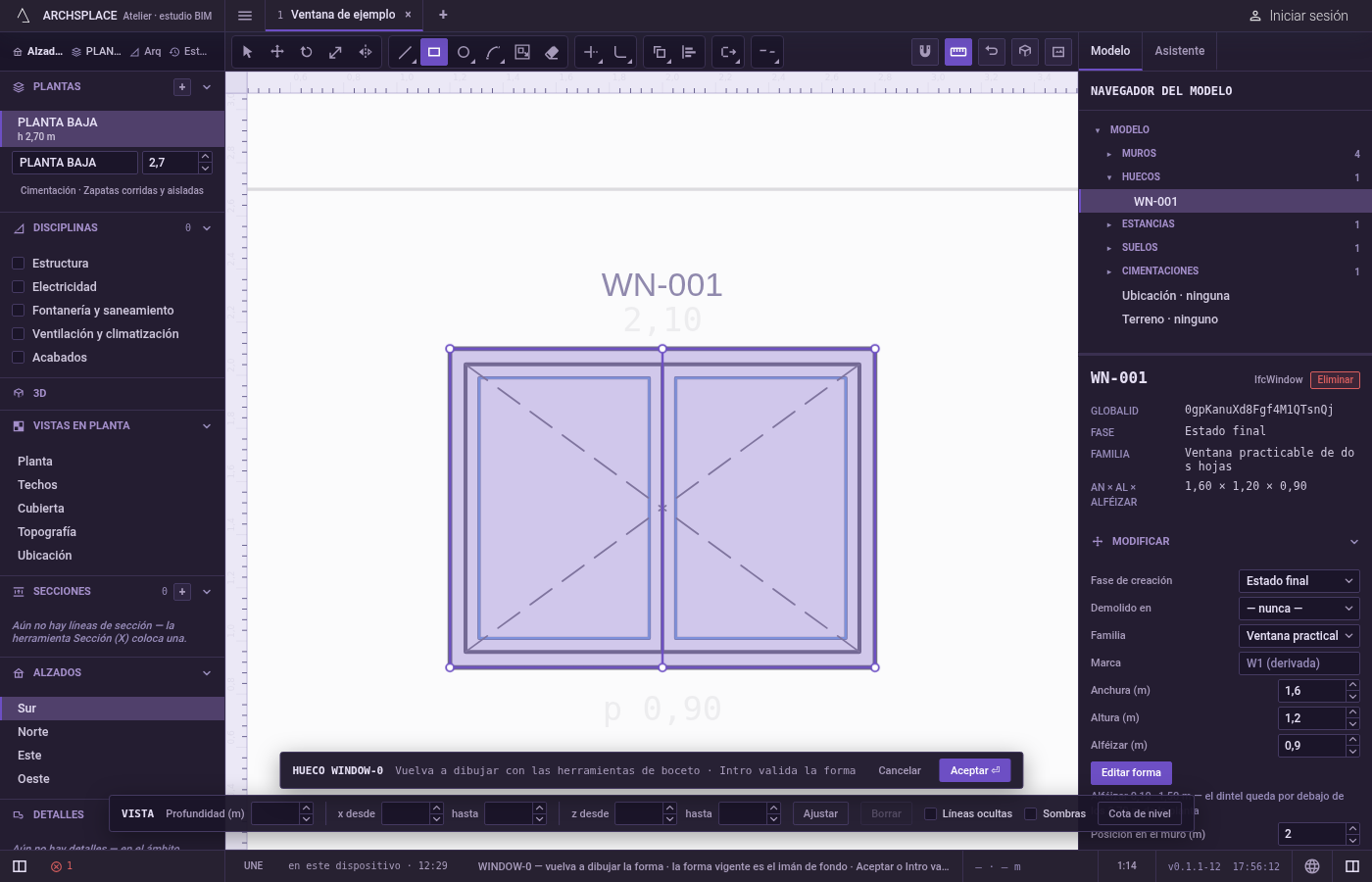 O escriba el tamaño. Después de la primera esquina, apunte hacia donde debe crecer el rectángulo, escriba la anchura, x, la altura, y pulse Intro: 1.2x0.8.