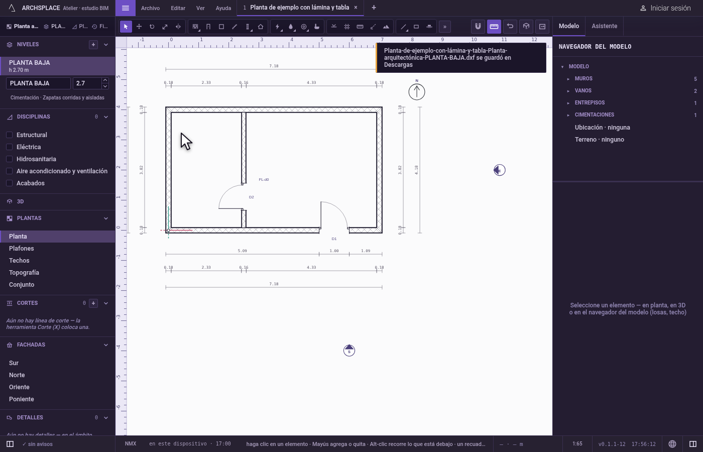 Exporte la planta como DXF. En la planta, abra Archivo y haga clic en Exportar esta vista a DXF….