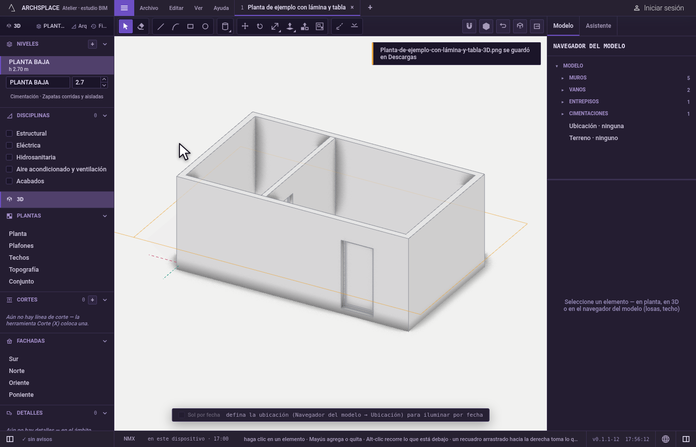 Exporte la vista 3D como imagen. Abra la vista 3D, encuadre la casa, abra Archivo y haga clic en Exportar esta vista a imagen (.png)….