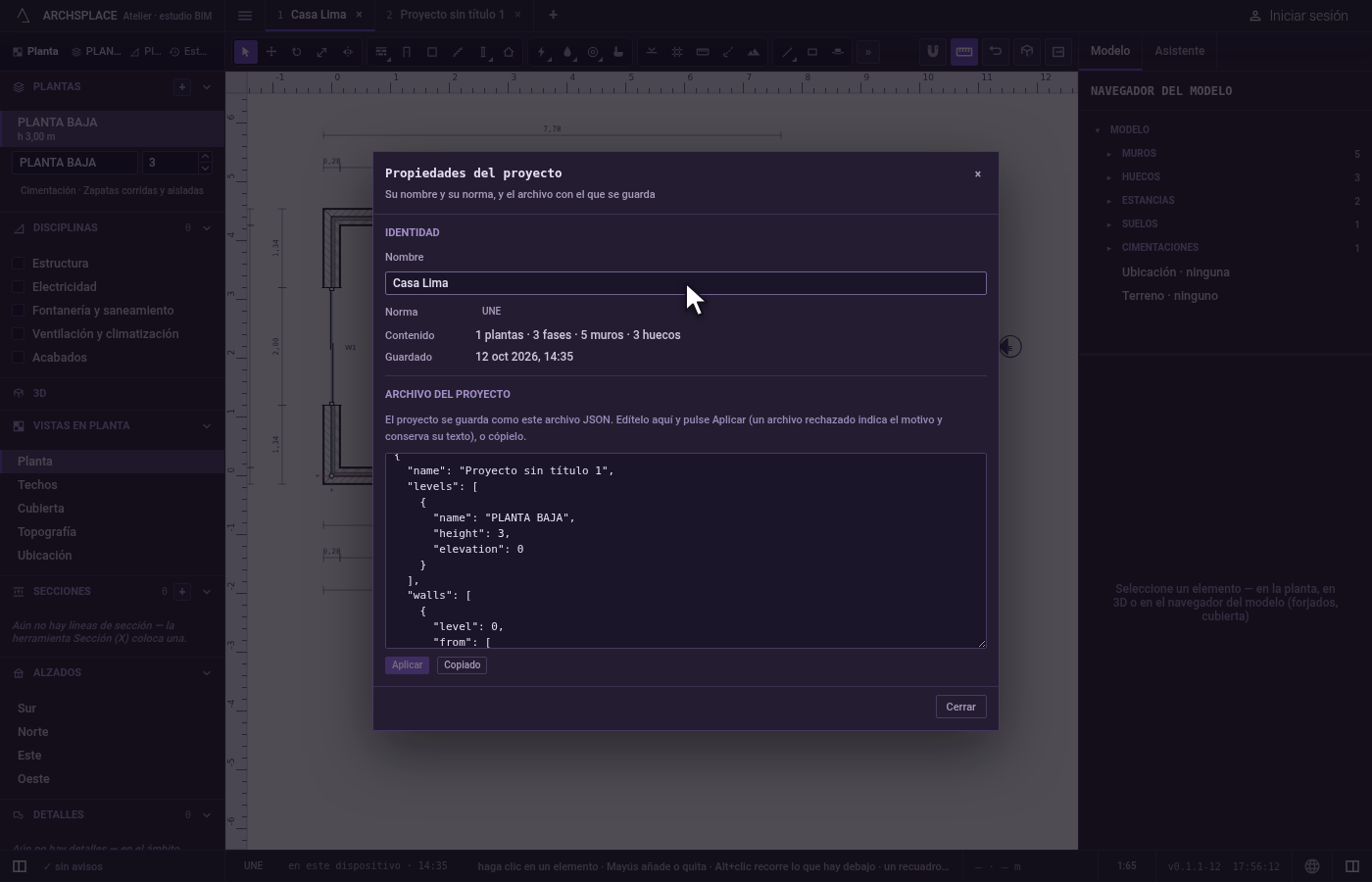 Cambie el nombre del proyecto. En Nombre, escriba Casa Lima y pulse Intro.