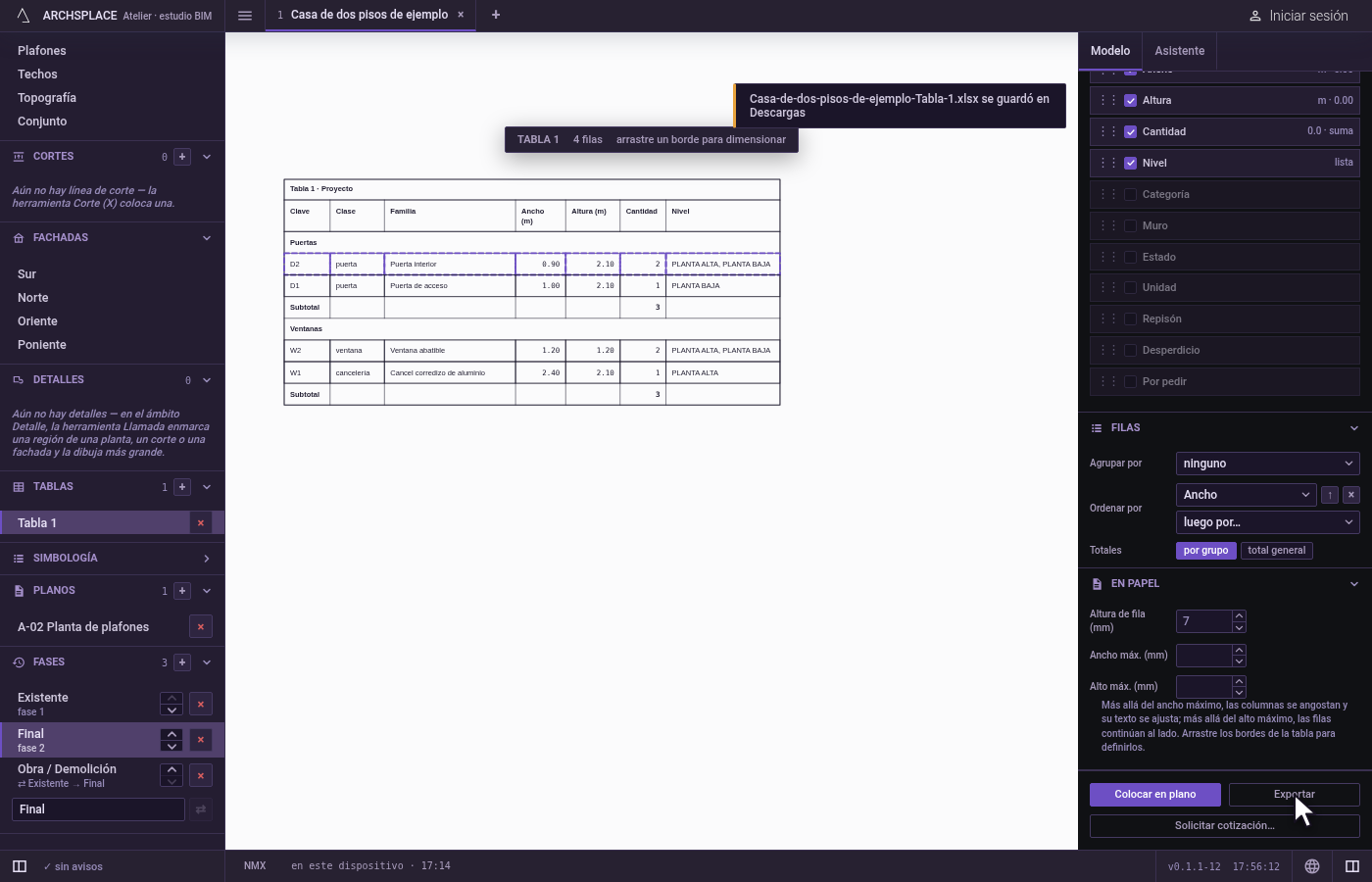 Expórtela. Haga clic en Exportar y luego en XLSX.