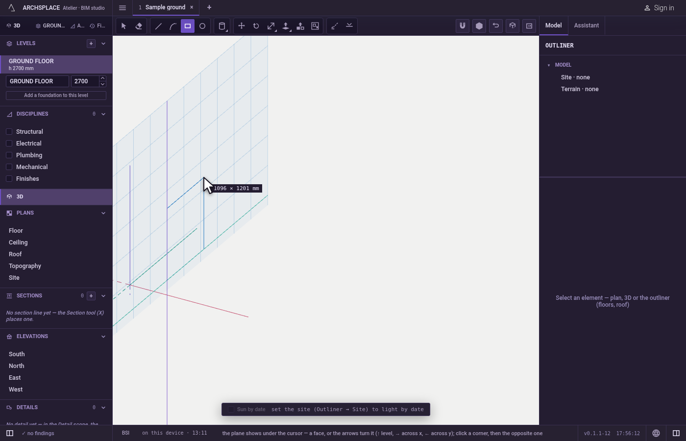 Click the first corner. The plane is fixed through that point.