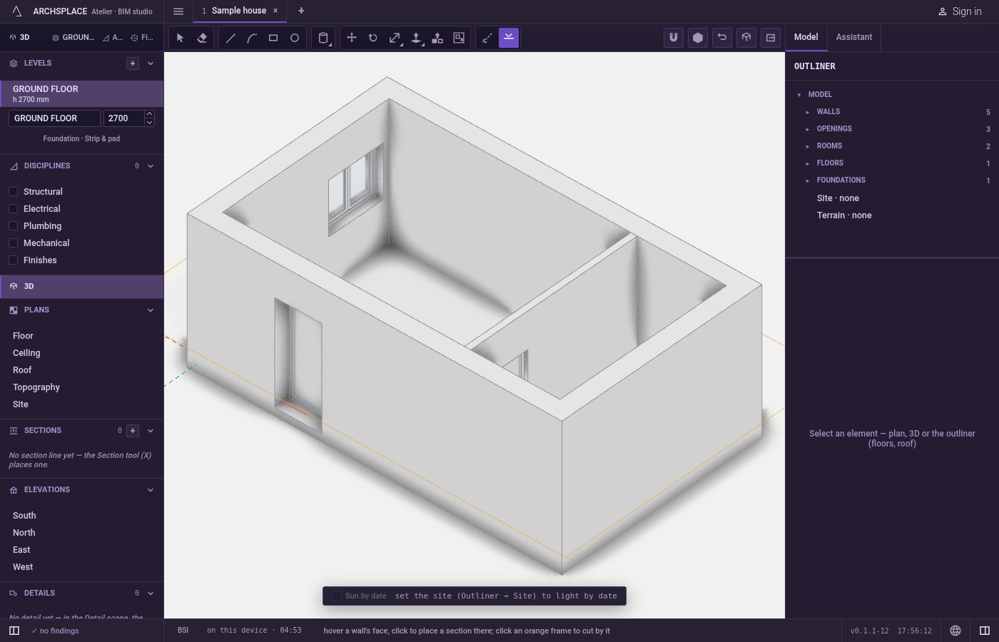 Take the tool. Press K, or click Section plane among the construction tools.