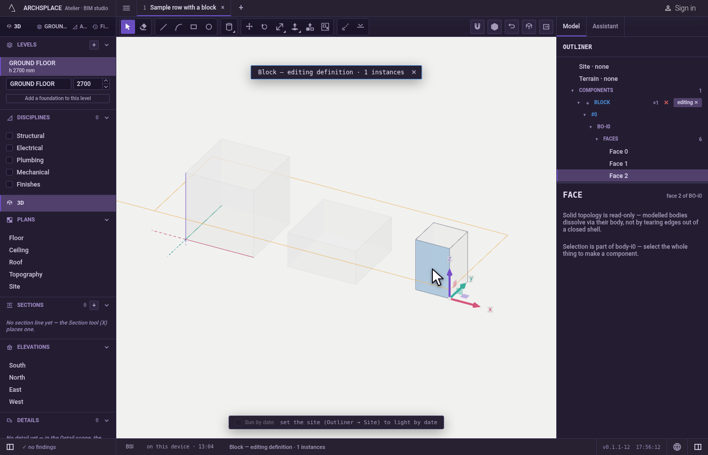 Open what holds more. A double click on a component opens it: the rest of the model fades and a banner names the component and how many copies of it stand in the project.