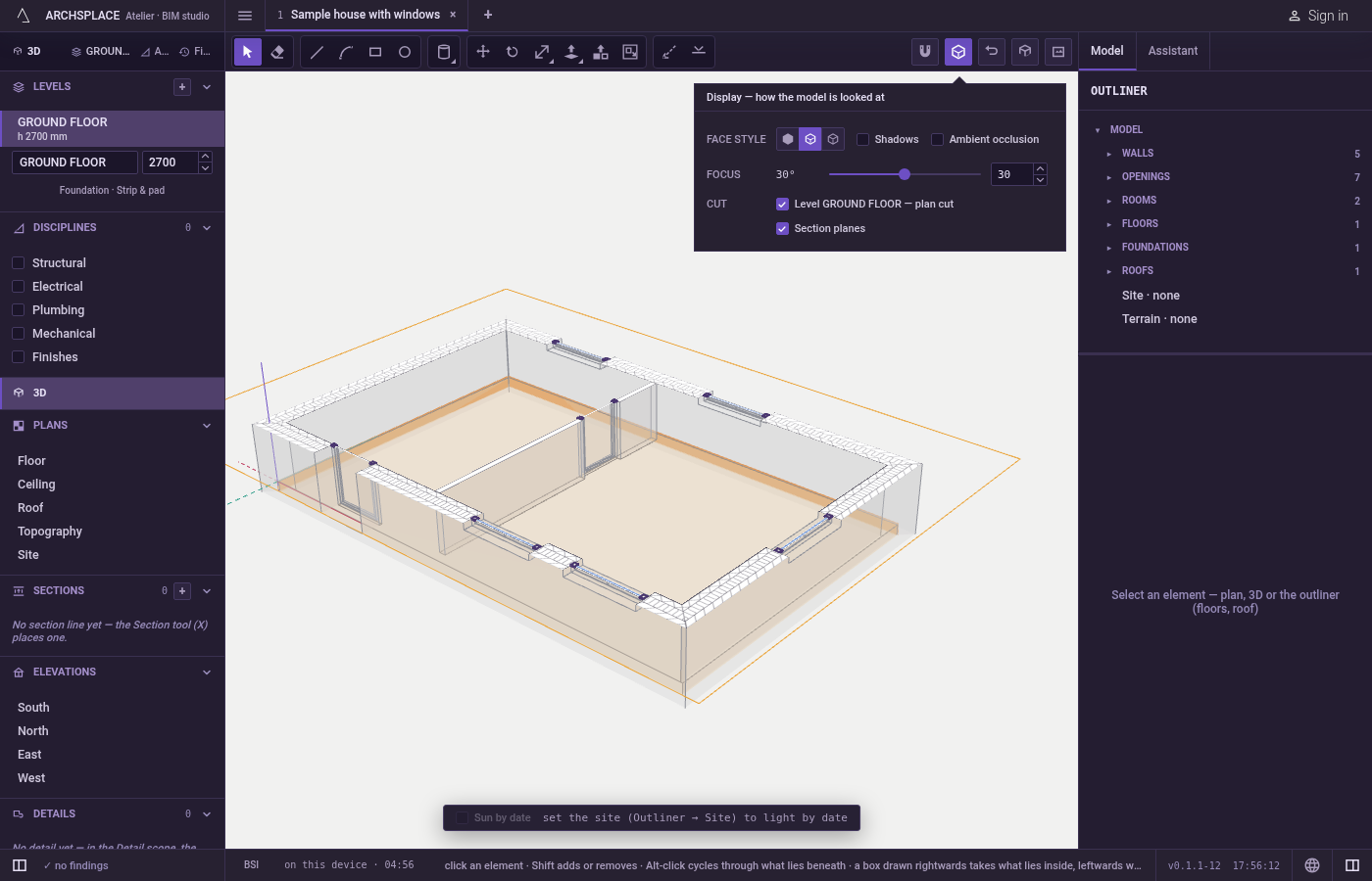 Choose the cuts. Tick the levels and sections that should cut the model.