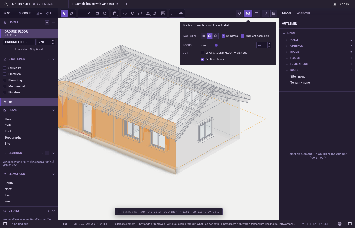 Choose the face style. Click Shaded, X-ray or Wireframe.