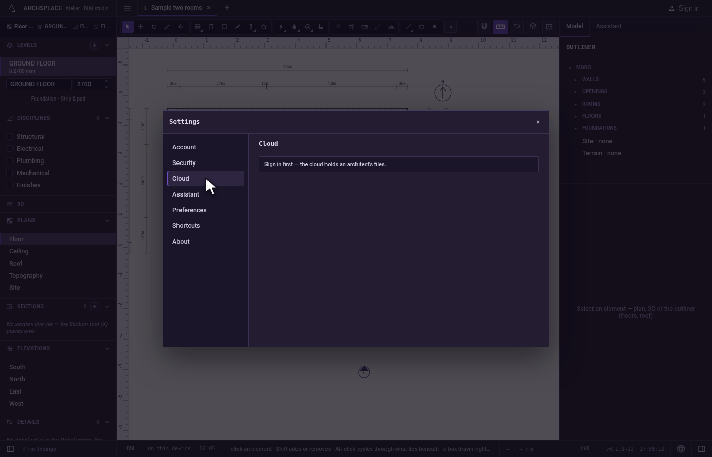 Open your cloud. Click Cloud in the dialog's rail.