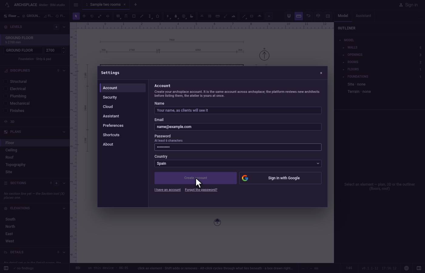 Create an account instead. Click Create an account.