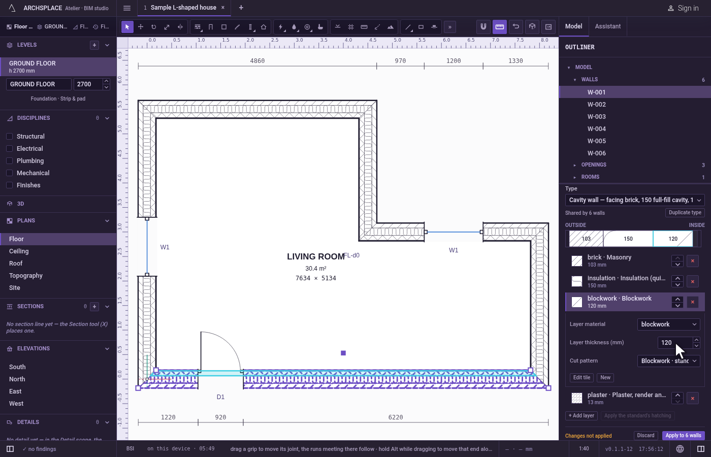Thicken it. In Layer thickness, type 120 and press Enter.