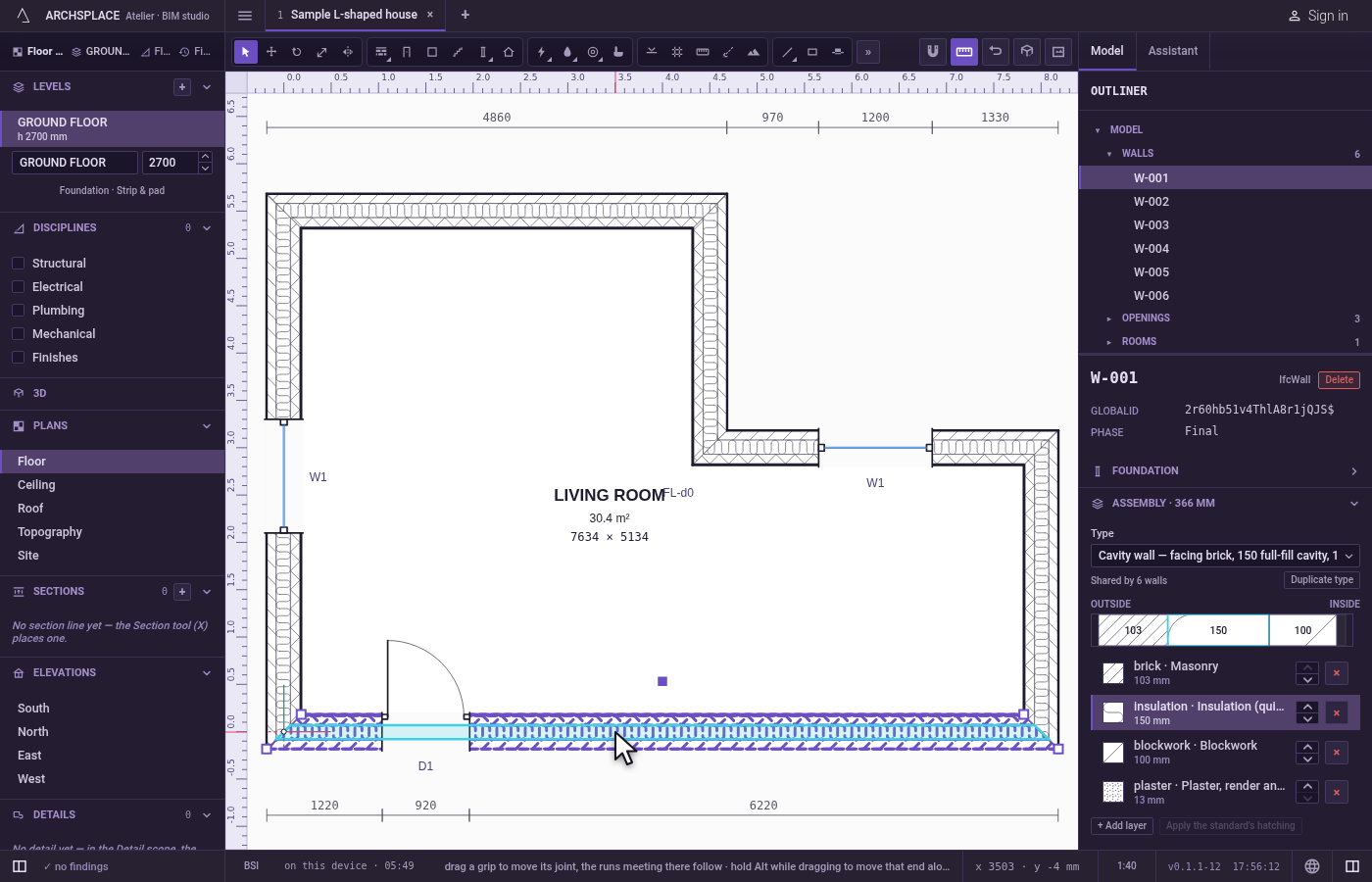 Select a wall. Click an external wall.