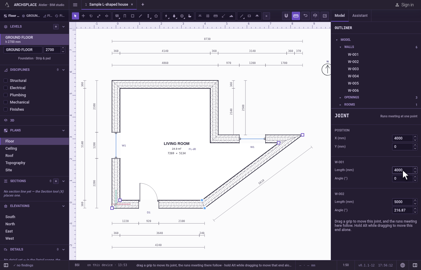 Set a length. In the block of the first wall, type 4000 in Length and press Enter.