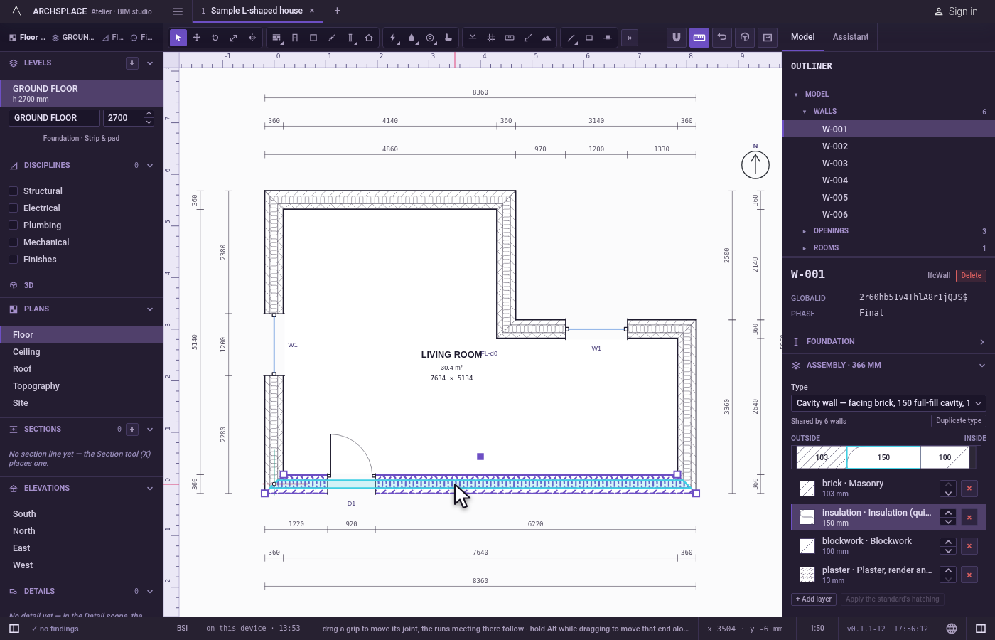 Select a wall. With the Select tool, click a wall.