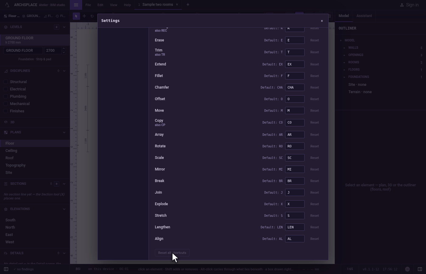 Reset everything. Click Reset all shortcuts at the foot of the list.