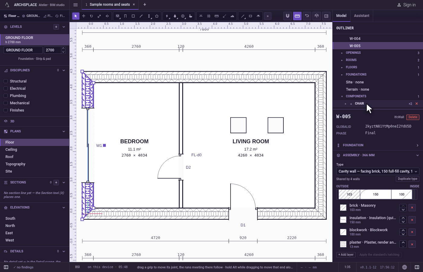 Rename a component. Under Components, double-click a definition's name, type Chair and press Enter.