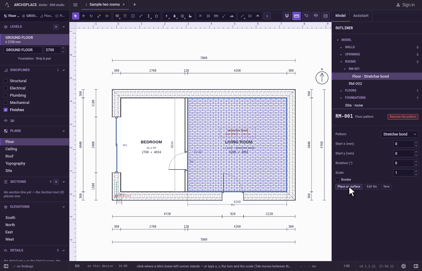 Arm the placement. Click Place on surface.