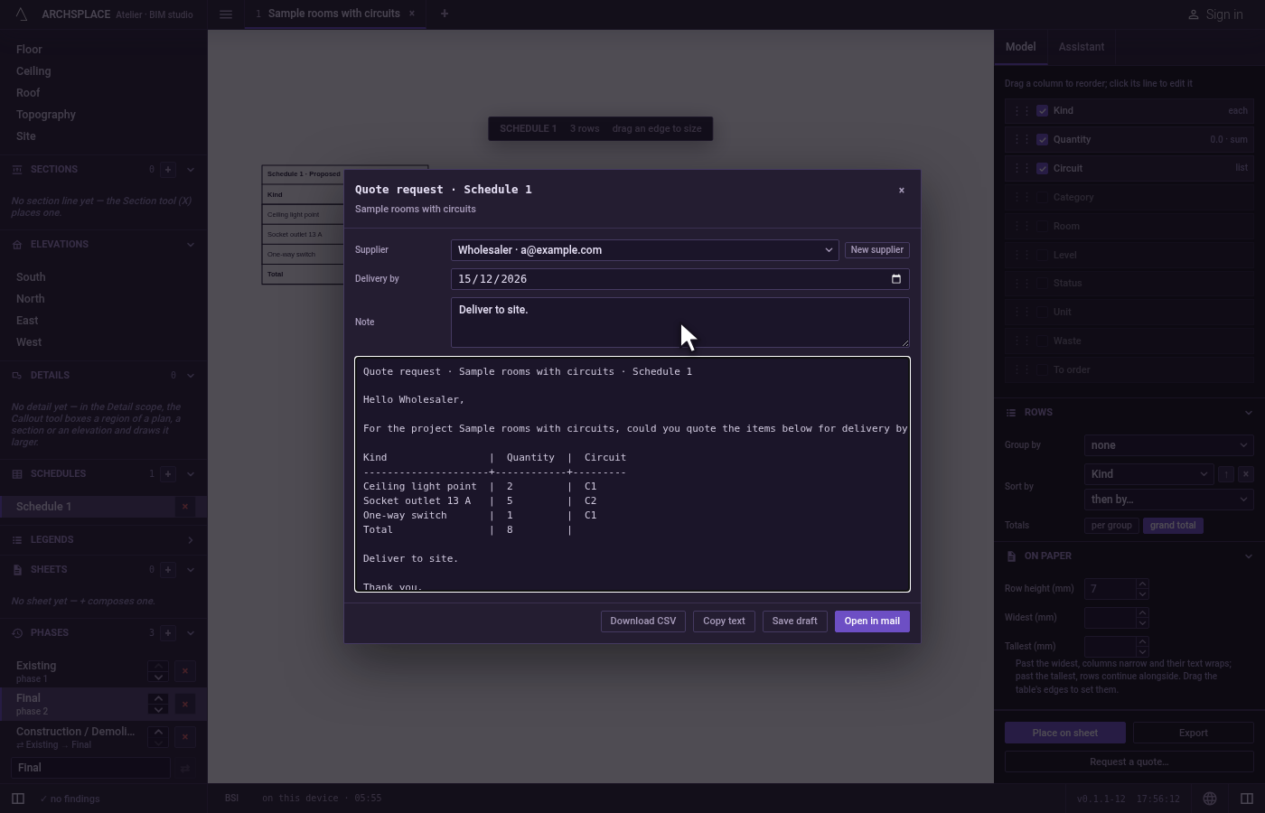Set the delivery and a note. Choose a date in Delivery by, and type a note.