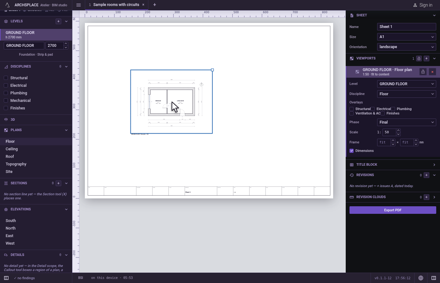 Lay the floor plan. Drag the floor plan's row from the sidebar onto the paper.
