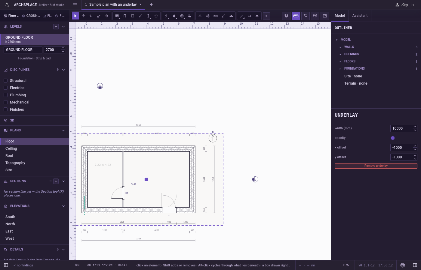Put it in place. Drag the square handle, nudge it with the arrow keys, or type its x and y offsets, until it lies where the building stands.