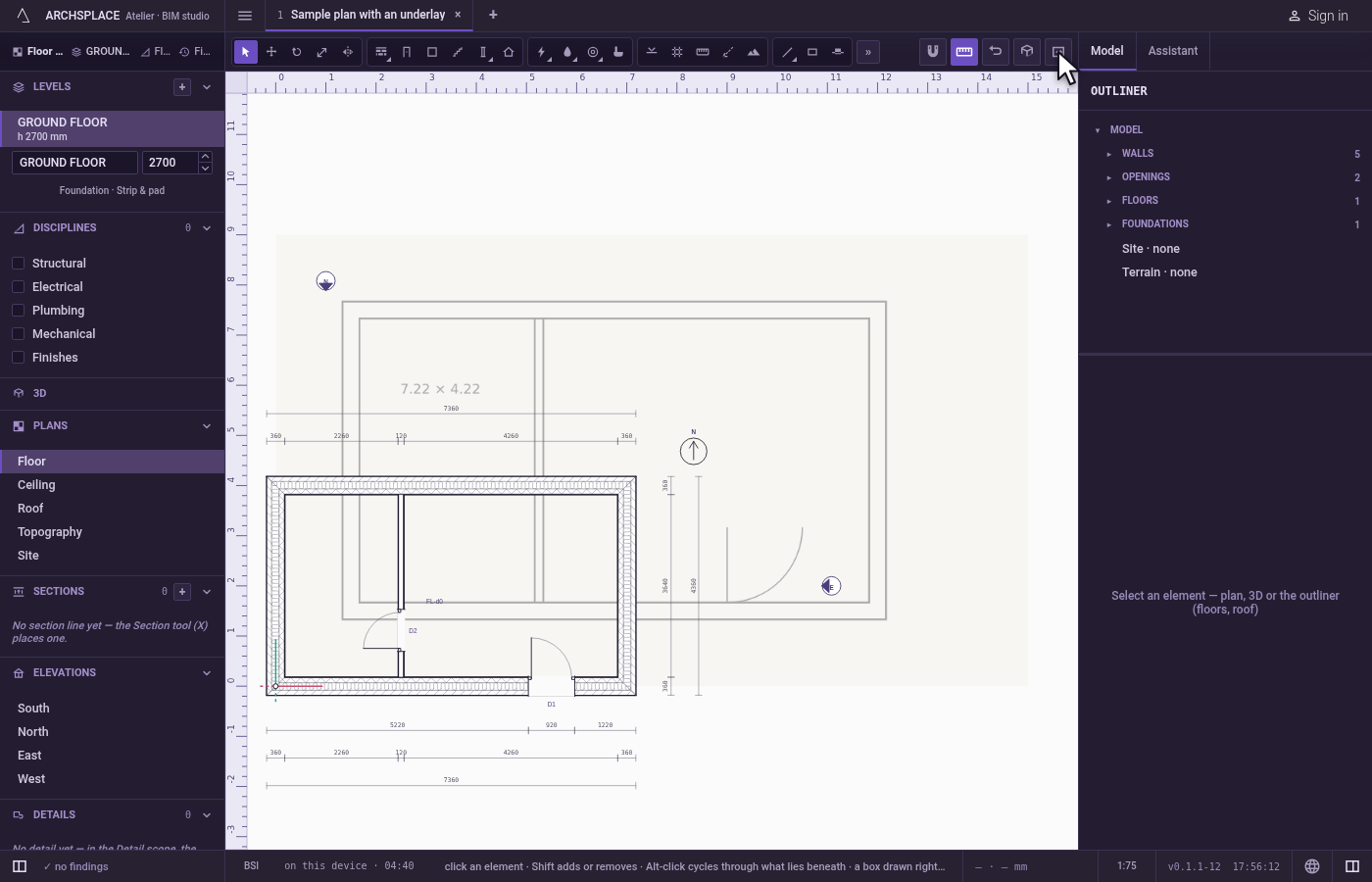 Import the picture. Click the Underlay image button on the toolbar, or choose File, Import, Import underlay image.